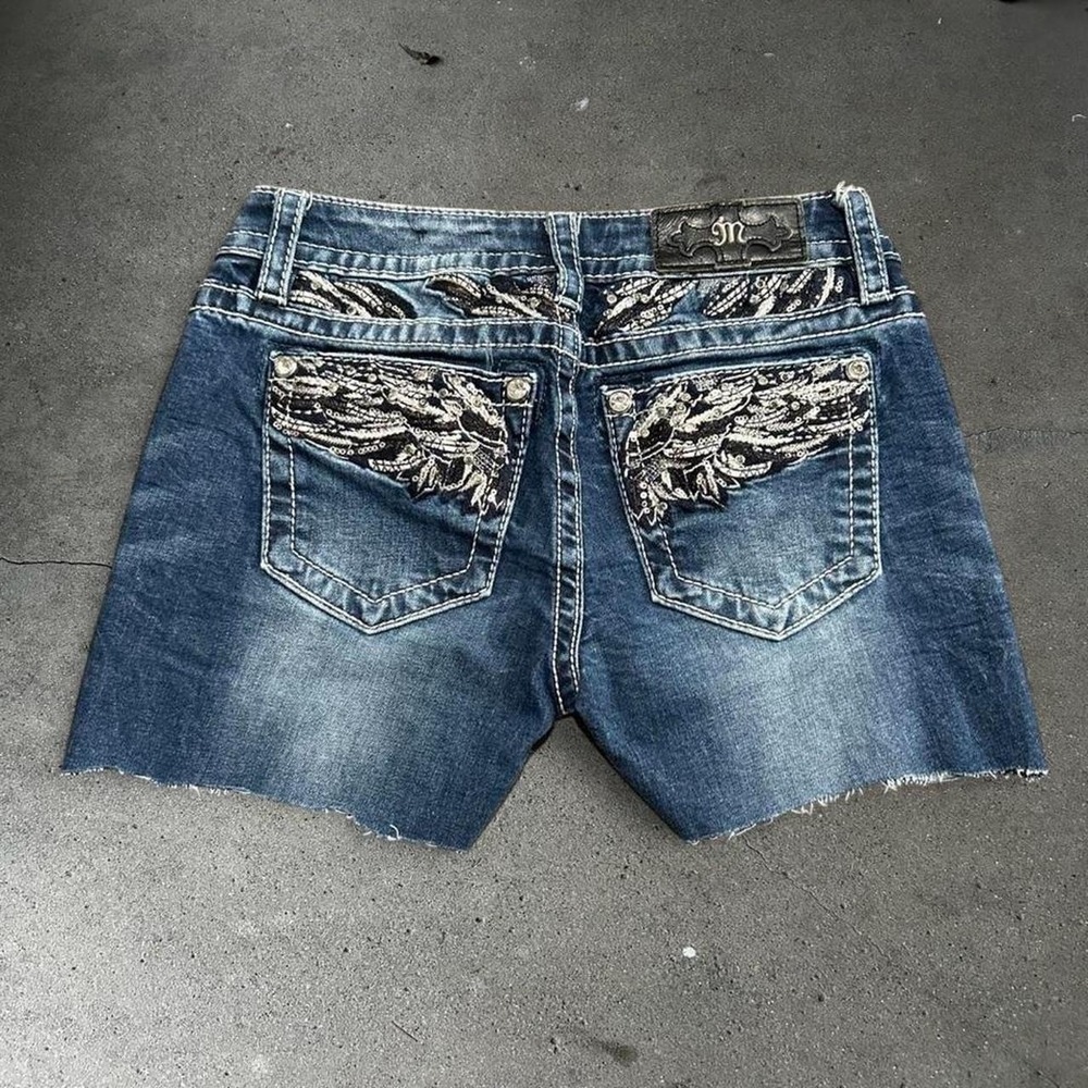 Y2K women's Miss me cut off grunge rhinestone low rise shorts Size 26"